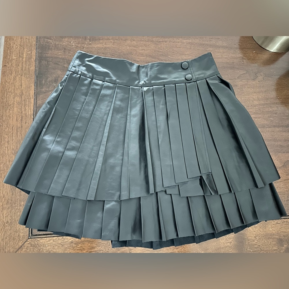 Maeve Black Pleather Pleated Skirt